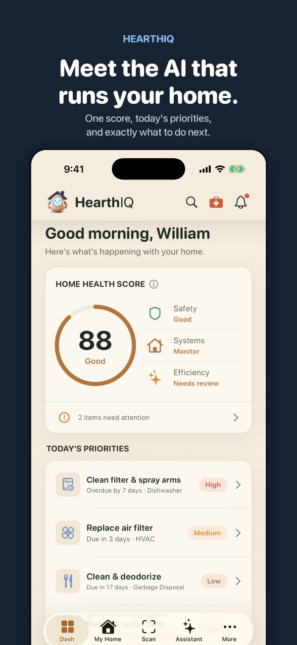 HearthIQ dashboard screenshot from the App Store