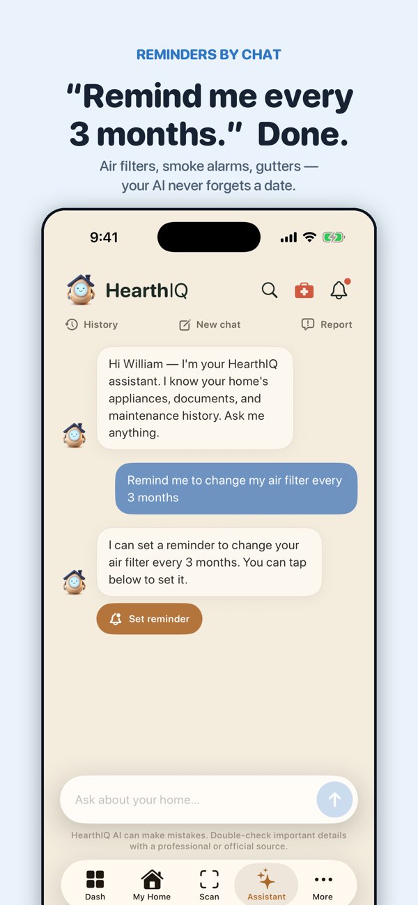 HearthIQ AI assistant screenshot from the App Store
