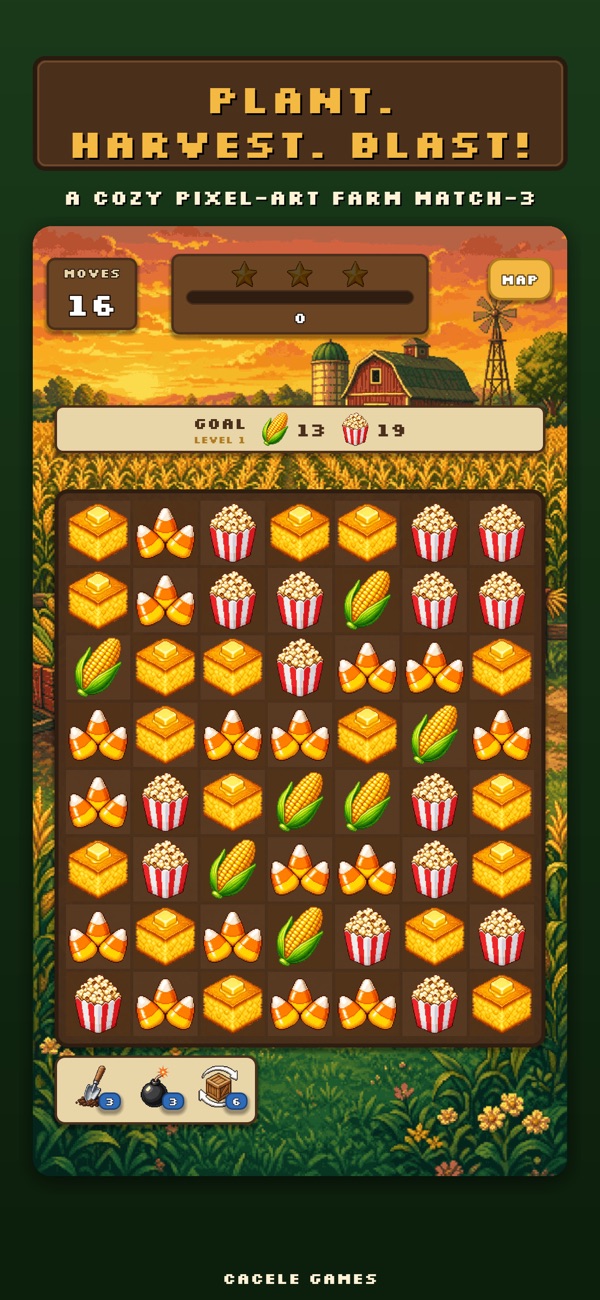 Pixel Farm Blast match-3 crop puzzle