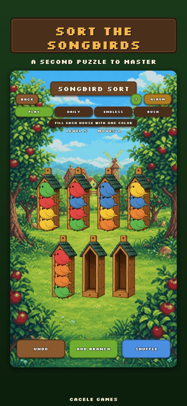 Pixel Farm Blast songbird sorting puzzle