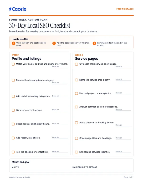 Preview of the 30-Day Local SEO Checklist PDF