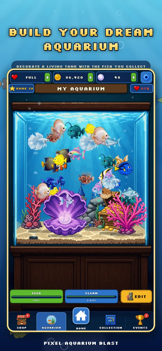 Pixel Aquarium Blast match-3 gameplay