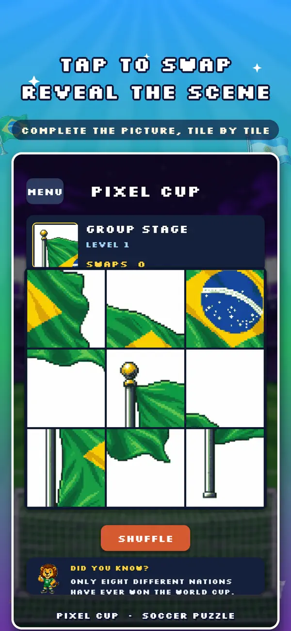 Pixel Cup level map and soccer worlds