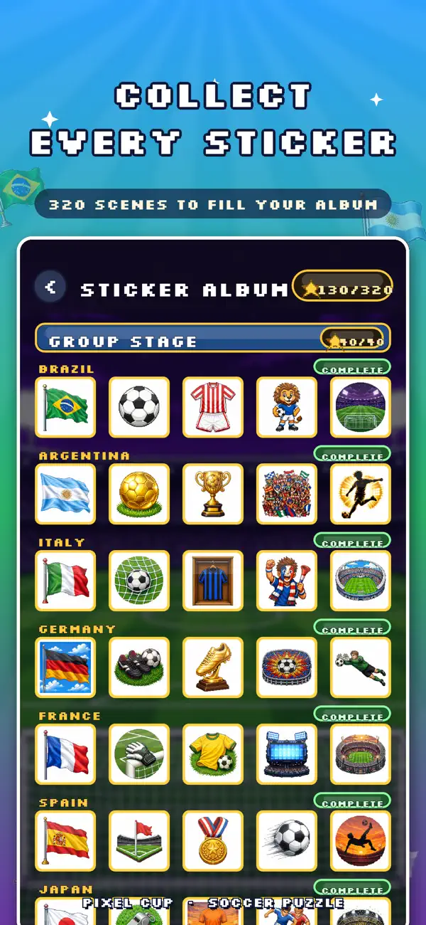 Pixel Cup sticker album collection