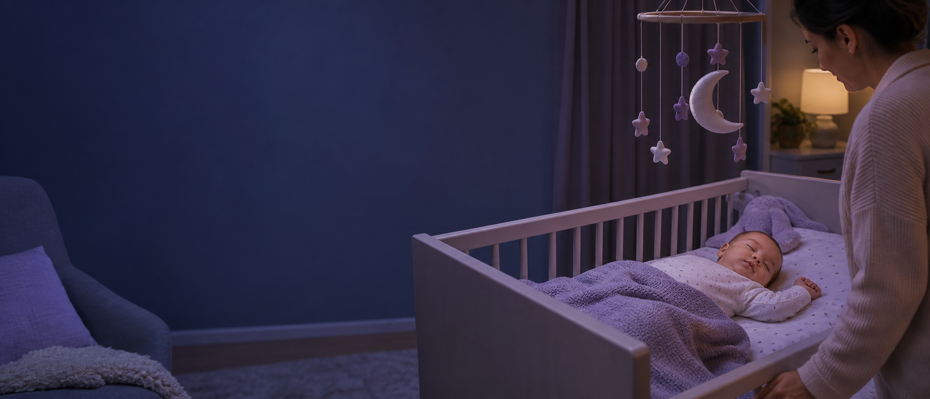 Sleeping baby in a calm nighttime nursery