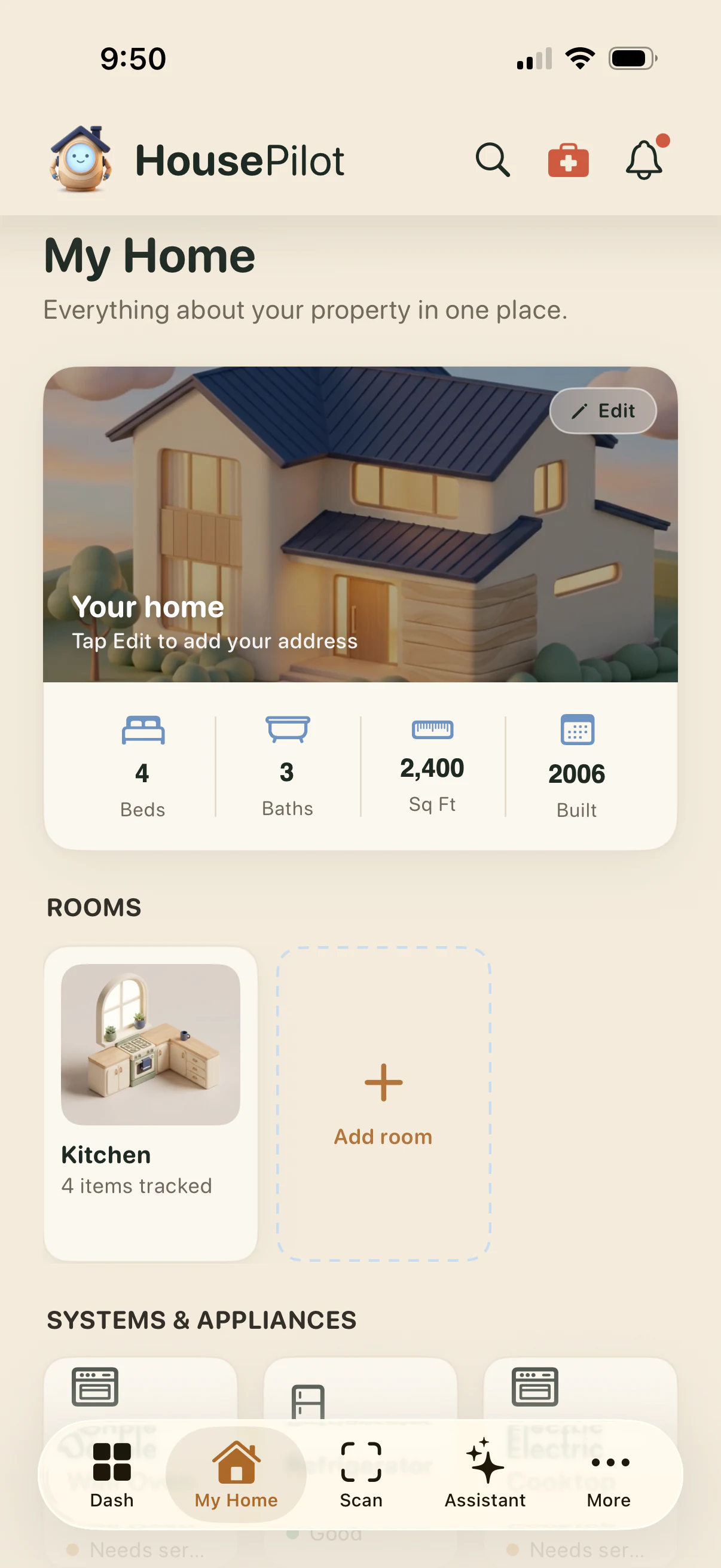 House Pilot My Home screen with rooms and details