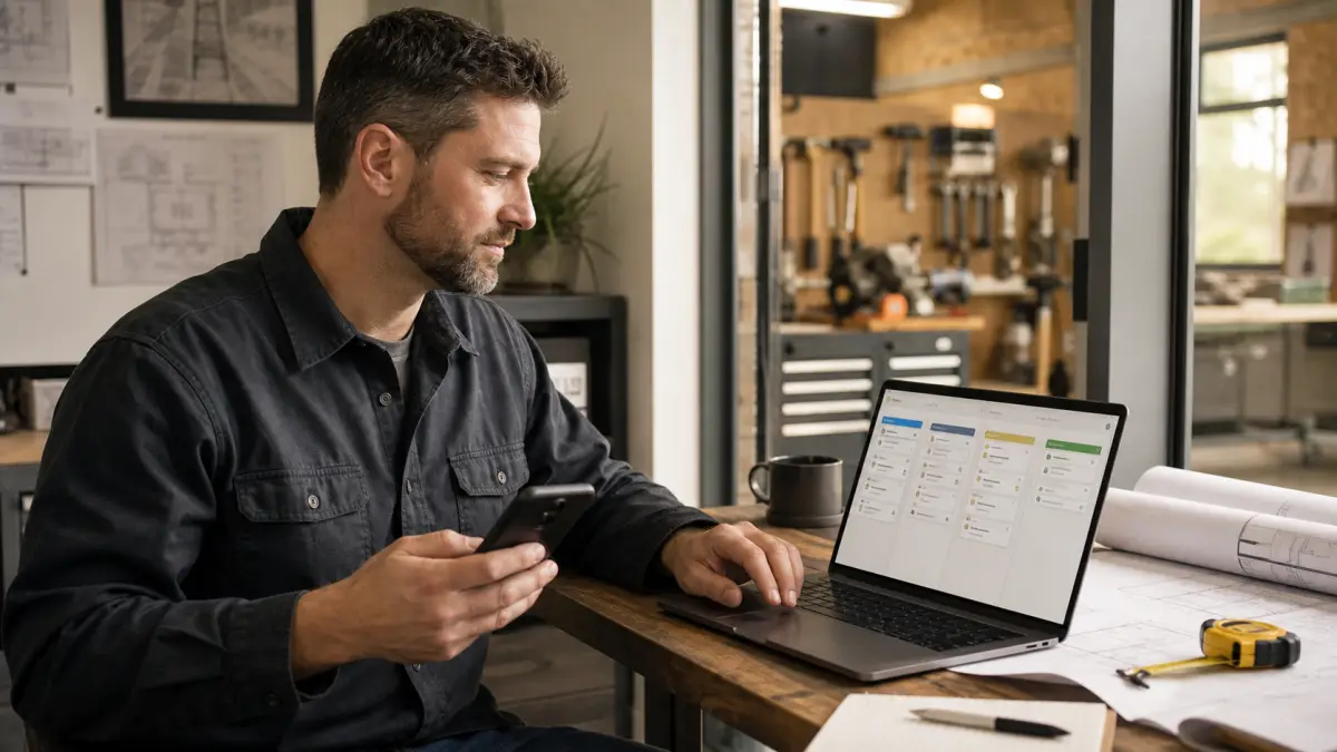 A contractor reviewing an automated estimate follow-up workflow