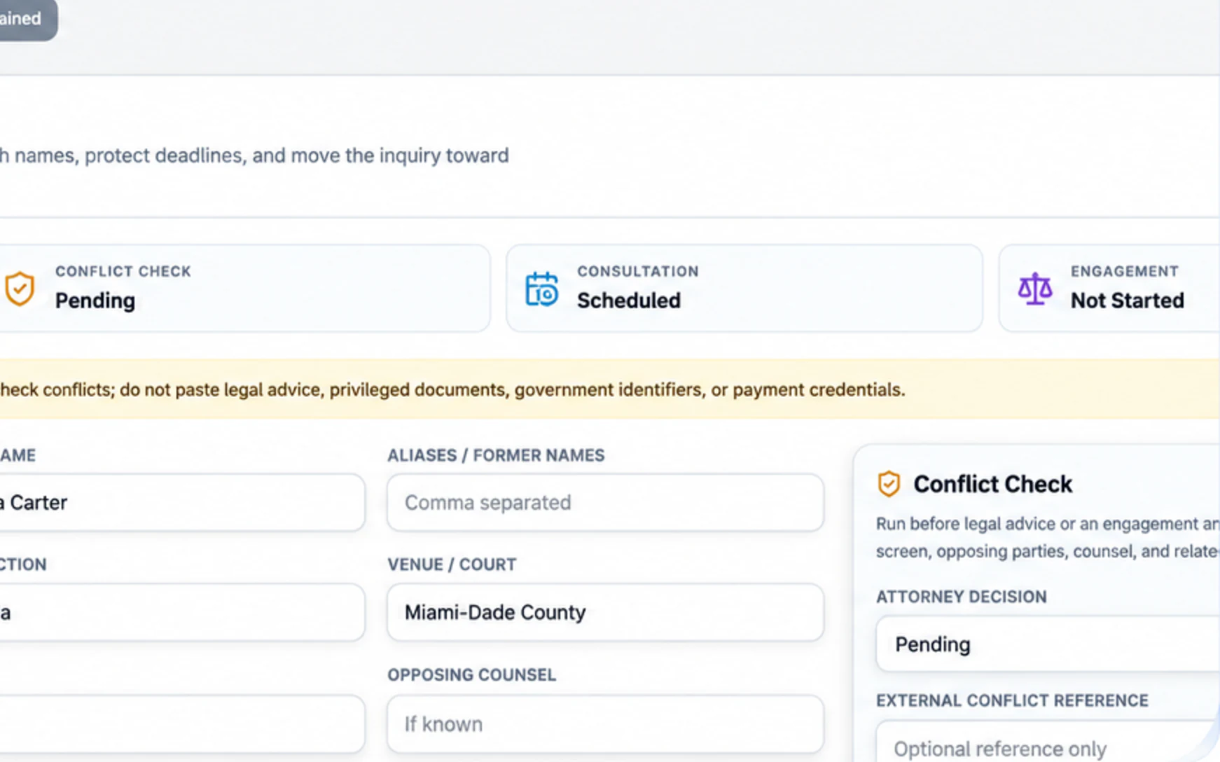 Vero Soft merchant workspace with a conflict check